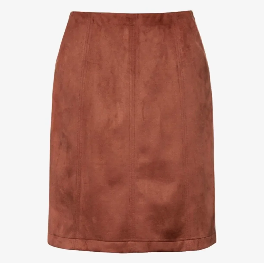 Ulla Popken Faux Suede Seam Detail Stretch Skirt, Gold Brown 20/22